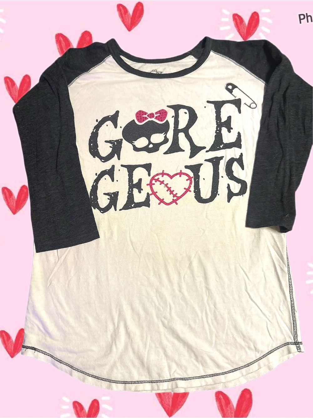 Monster High Black & White Raglan 'Gore-geous ' Graphic Tee with bling accents